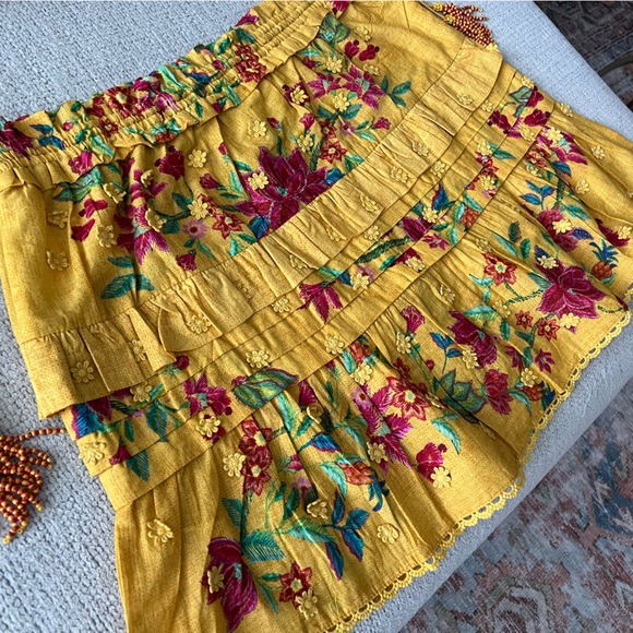 NWT FARM Rio Yellow Flower Dream Ruffle Mini Skirt- XL - Picture 9 of 11